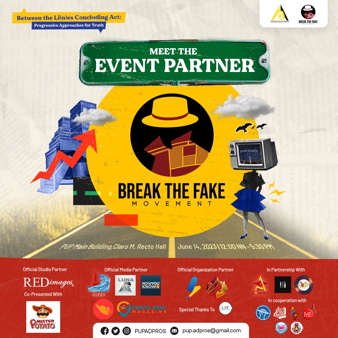 PUPADPROS's tweet photo. Break the Fake Movement PH is here to help us apply radical ways to dismantle networked disinformation crisis. 

Join the concluding stage and register!
https://t.co/B9Tz6Hdex5

#BTLConcludingAct
#ADPROSxBreakTheFake
#CriticalADPR

✍️: Rafael Garcia
🎨: Lyka Marie Roxas https://t.co/aM741EkOFG