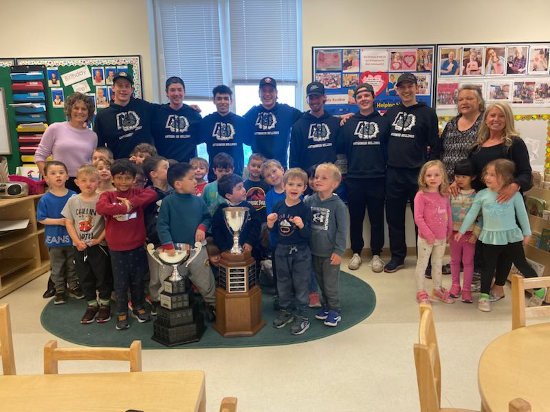 AntEdCentre's tweet photo. Members of the Junior B Bulldogs visited with AEC students sharing their recent Veterans Memorial and Dojo Cup wins along with a message about team work and “digging deep” to reach your goals. https://t.co/kYSSsKoIMZ