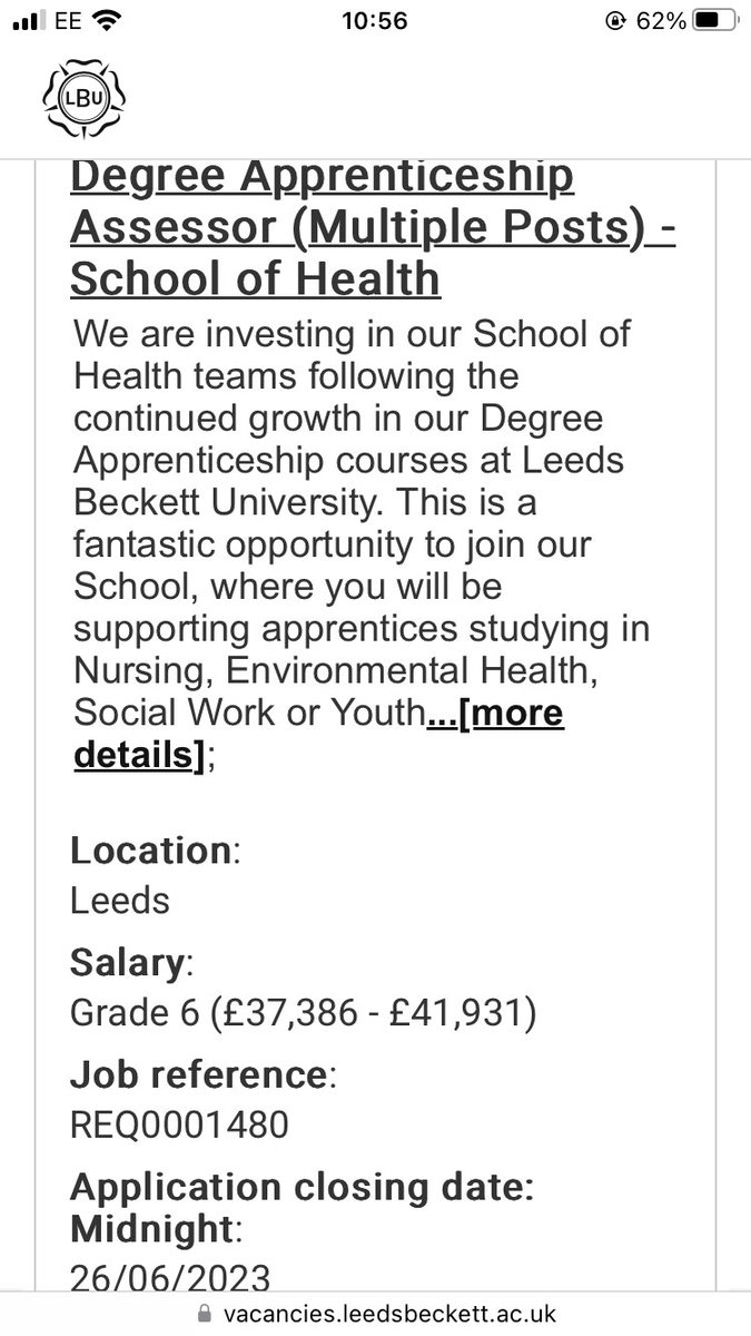 Opportunity to join Leeds Beckett as an apprentice assessor for social work apprentices and other related courses. vacancies.leedsbeckett.ac.uk/trenprod_webre…