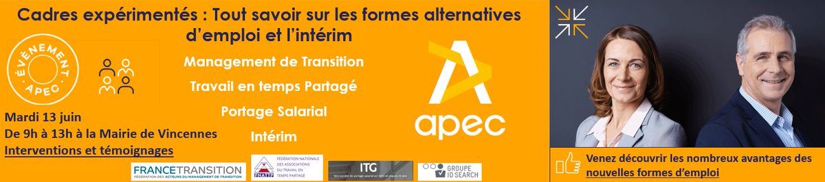 #agenda : Rencontre ➡ les FORMES ALTERNATIVES d'#EMPLOI le 13/06 (Vincennes-94)
#Cadre expérimenté.e ? Avez-vous envisagé les options possibles autres qu'un CDI ?
Rencontrez des leaders : #Managementdetransition #Tempspartagé #Portagesalarial #Intérim 👉 ow.ly/IkYW50Owylr