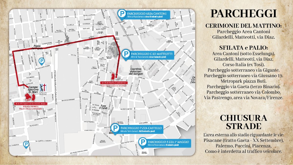 ⚠️ Informazioni utili per Domenica 28 Maggio
A partire dalle 10.00 sarà chiusa via Gilardelli per consentire lo svolgimento delle tradizionali manifestazioni in p.zza San Magno. Per saperne di più 👉 ow.ly/7yzn50OxoRM
#PalioDiLegnano2023 #FondazionePalio