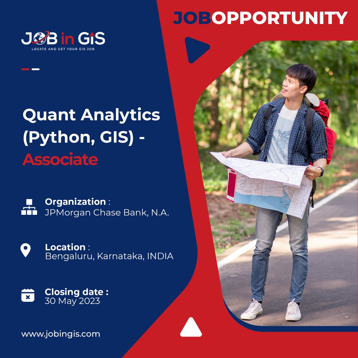 #jobingis :JPMorgan Chase Bank, N.A. is hiring a Quant Analytics (Python, GIS)- Associate
📍Location: #Bengaluru #Karnataka #India 

Apply here👉 : jobingis.com/jobs/quant-ana…

#Jobs #jobsearch #cartography #Geography #mapping #GIS #geospatial #remotesensing #gisjobs #gischat #Indian