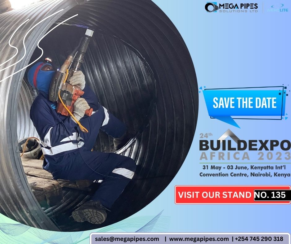 Save the date & join us from 31st May to 3rd June at the #BuildExpoAfrica2023 happening at the @KICC_kenya.

#megapipes #weholite #HDPEpipes #sustainability #watermanagement #buildoffsite #factorybuild #largediameterpipes #manufacturing #engineering #modularconstruction