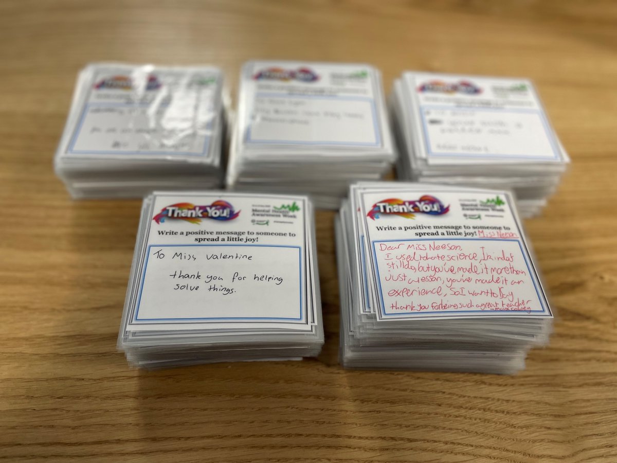 Thank you to all the students and their form tutors who took part in our Thank You cards as part of Mental Health Week. Today we delivered 763 cards to students and staff across the school. Some of the messages sent were so lovely, I hope they made you smile #MentalHealthWeek2023