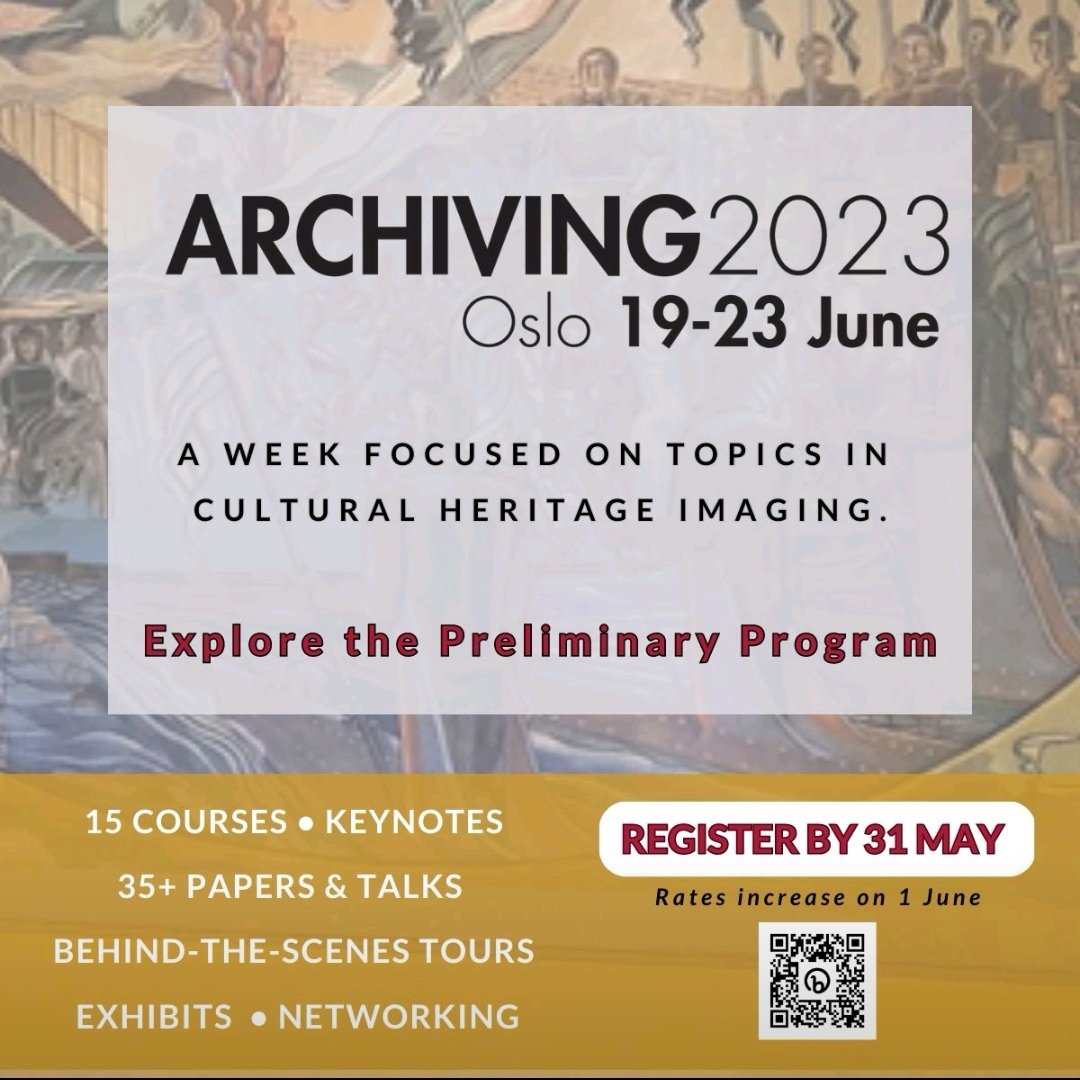 ON THE LOOKOUT FOR SUSTAINABILITY AND EFFICIENCY 21/6 I'll be presenting an Interactive Paper Preview at the #Archiving2023 in Olso! Come and have a chat with me and my collegue after in the exhibit area!
#culturalheritage #digitization #imaging #metadata <a href="/ImagingOrg/">IS&T</a>
