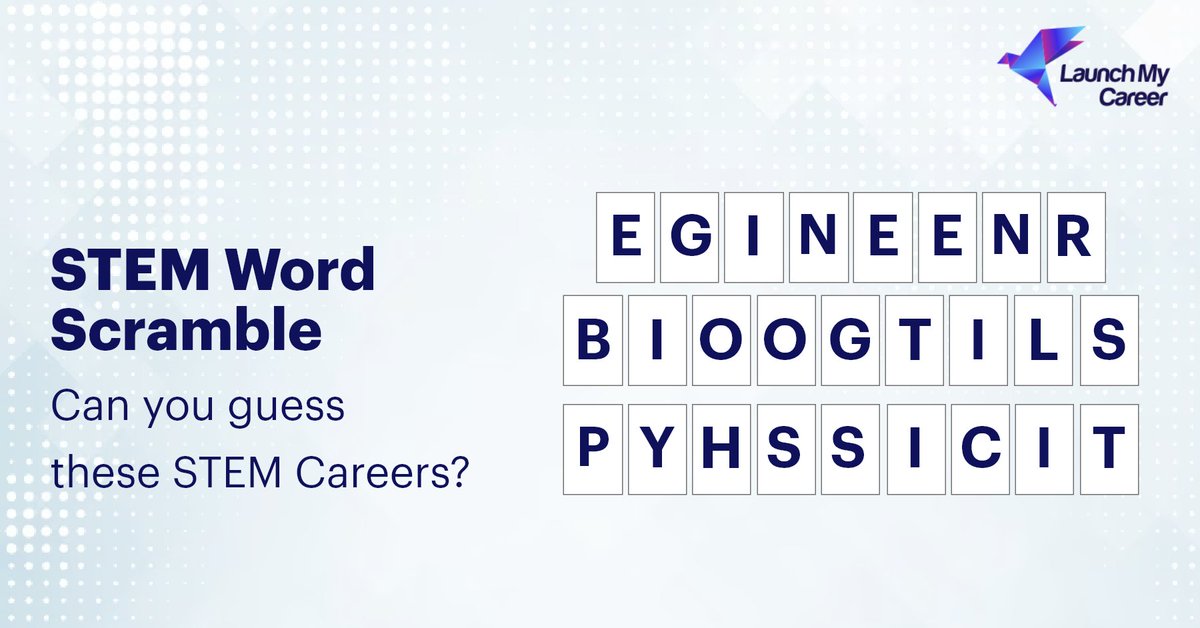 Put your STEM knowledge to the test! Unscramble these words to reveal some of the most popular careers in science, technology, engineering, and math. Think you can do it? Share your answers in the comments below!

#career #careergoals #careerguidance #launchmycareer