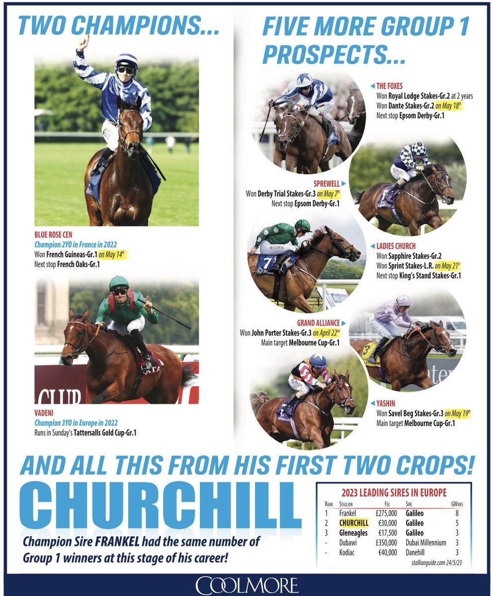 CHURCHILL✌🏻

Two champions…five more Group 1 prospects…and all from his first two crops!