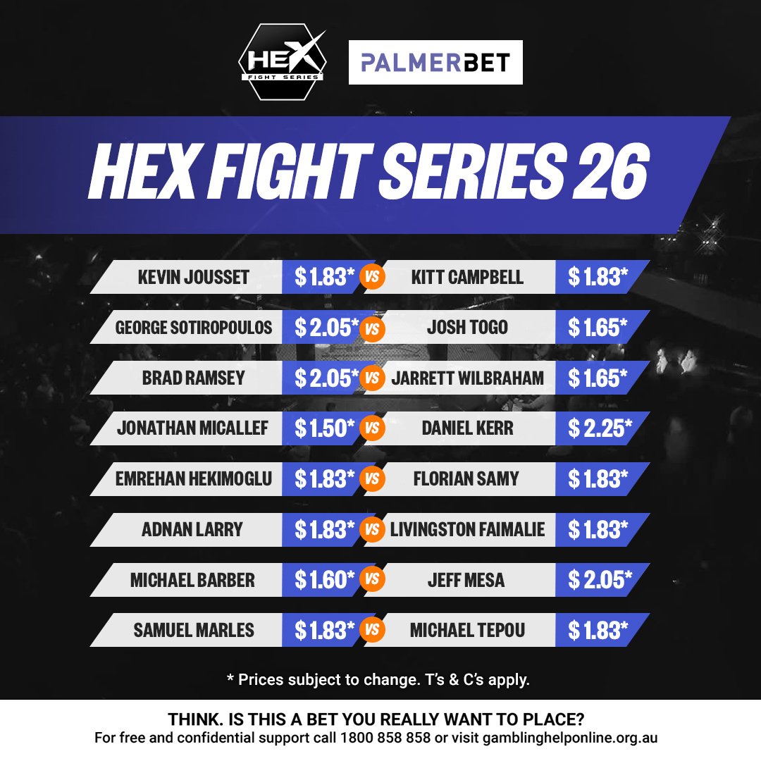.@HexFS Fight Series 26 odds are in 🙌 #hexfs26

Bet Now 😎 palm.bet/45rl6NT