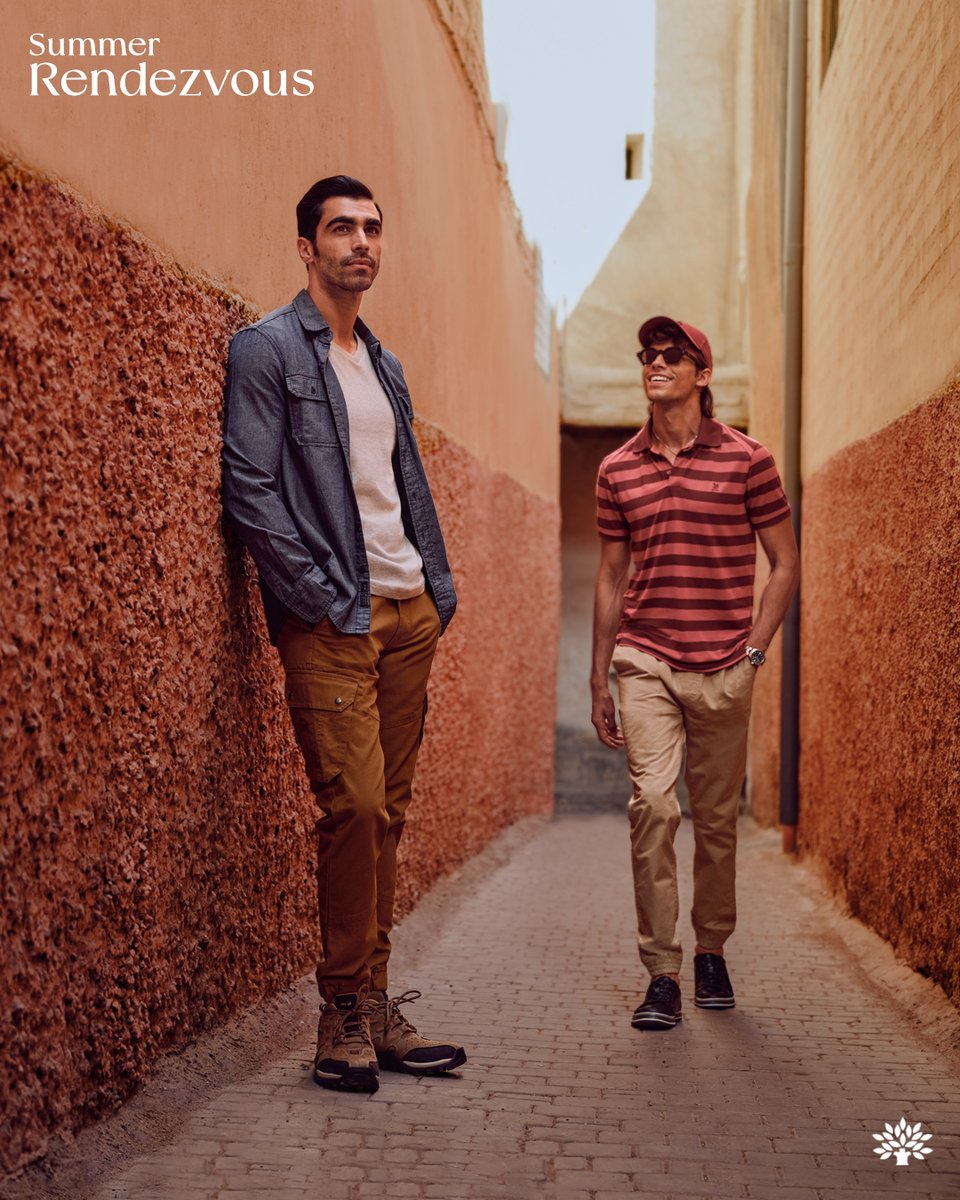 Woodland's tweet photo. Leave a mark wherever you go twinning with your buddy in our super cool striped collared tees and power of denim shirts. Make your wardrobe look impressive with our wide range of #SummerRendezvous2023 collection. 

#AdventureWithin
.
.
.

#Woodland #SummerCollection2023 #Apparel https://t.co/sChyaj3Lye