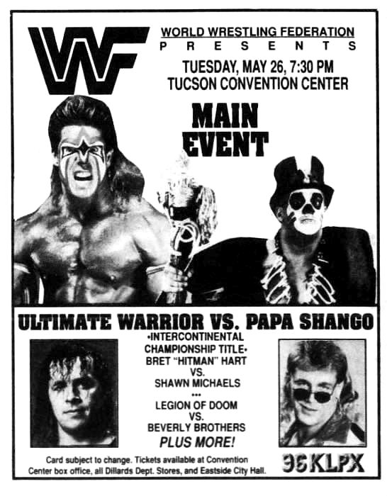 On this day in 1992: WWF action at the Tucson Convention Center, Tucson, Arizona! 🤼 #WWF #WWE #Wrestling #PapaShango #UltimateWarrior