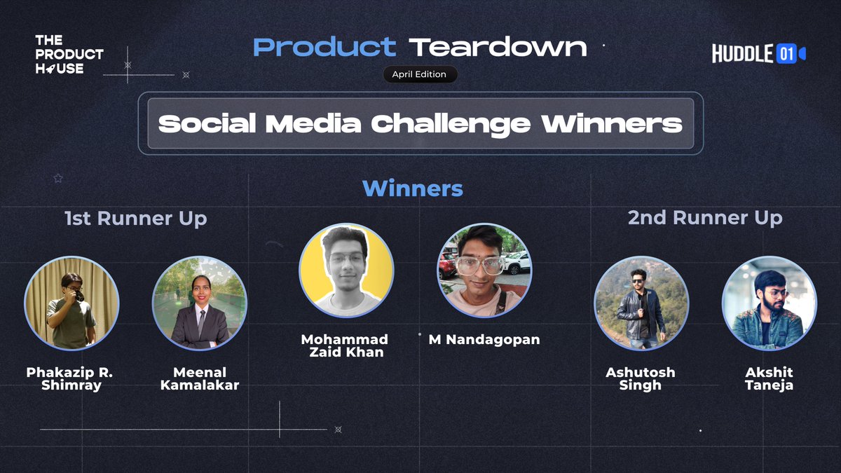 social media challenge winners <a href="/0xTPH/">The Product House 🚀</a> dApp teardown <> <a href="/huddle01com/">Huddle01</a> 🎉 

you'll amazed everyone with your skills &amp; creativity💯

congratsss everyone🥳

follow <a href="/0xTPH/">The Product House 🚀</a> for more exciting initiatives🚀
