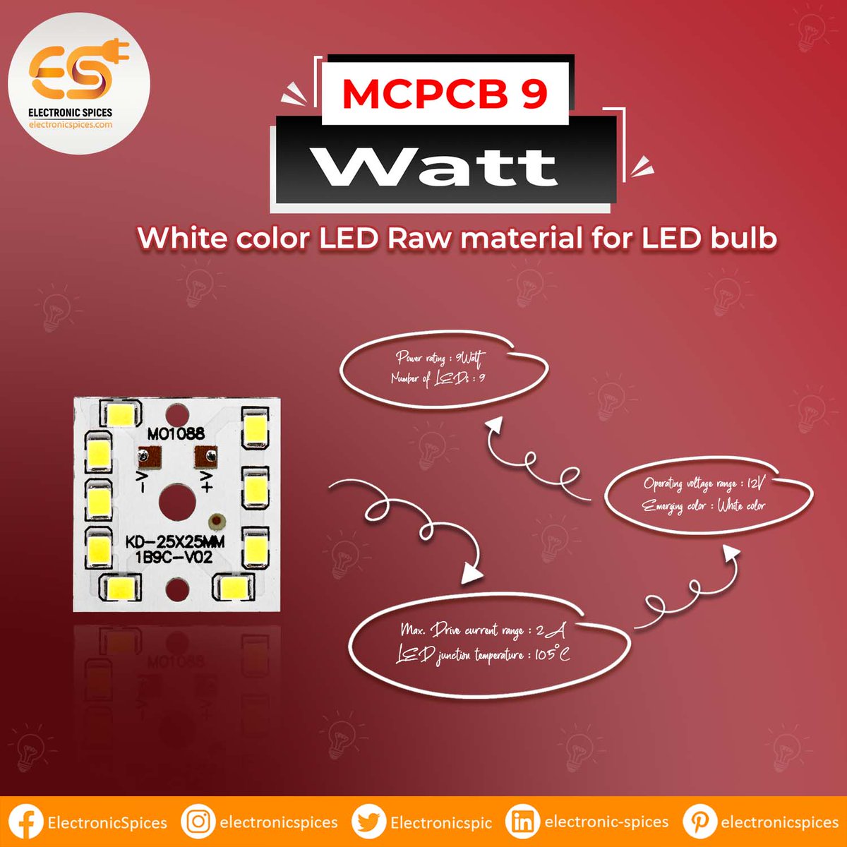 Electronicspic's tweet image. 𝗠𝗖𝗣𝗖𝗕 𝟵 𝗪𝗮𝘁𝘁 𝗪𝗵𝗶𝘁𝗲 𝗰𝗼𝗹𝗼𝗿 𝗟𝗘𝗗 𝗥𝗮𝘄 𝗺𝗮𝘁𝗲𝗿𝗶𝗮𝗹 𝗳𝗼𝗿 𝗟𝗘𝗗 𝗯𝘂𝗹𝗯

Buy Now electronicspices.com/product/mcpcb-…

#MCPCB  #9Watt #White #LED #RawMaterial #LEDBulb #LEDLighting #LEDComponents #electronicspices