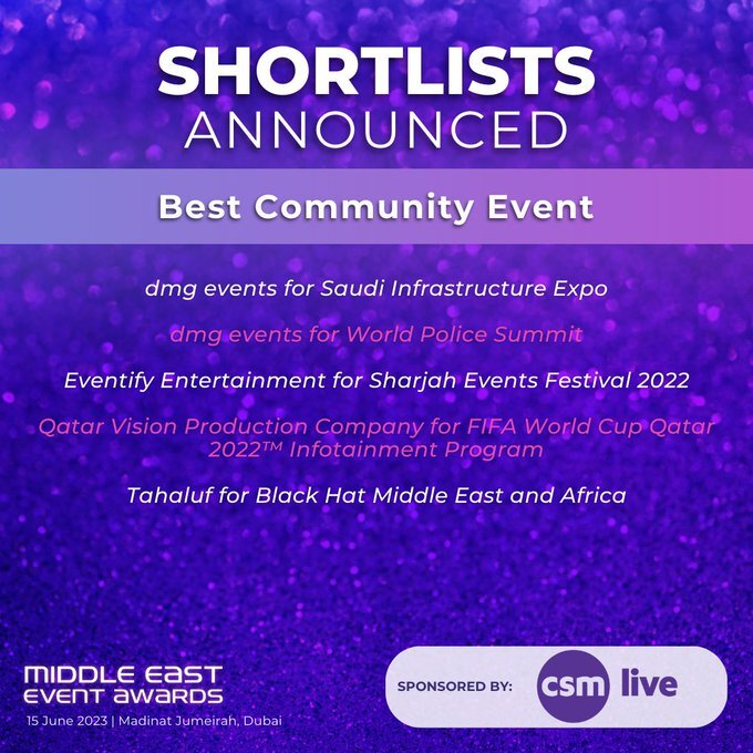 PoliceSummit's tweet photo. We are absolutely thrilled to announce that the World Police Summit has been shortlisted for Best Community Event of the year at the Middle East Event Awards 2023!

#worldpolicesummit #MiddleEastEventAwards https://t.co/sRVJe9wfii