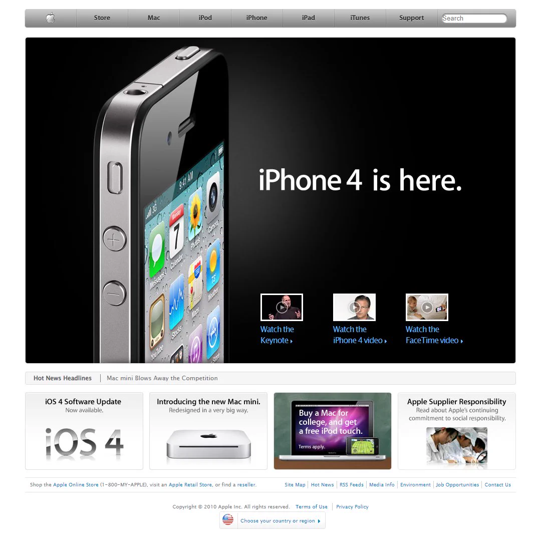 iPhone 4 is here – Apple website in June 2010
