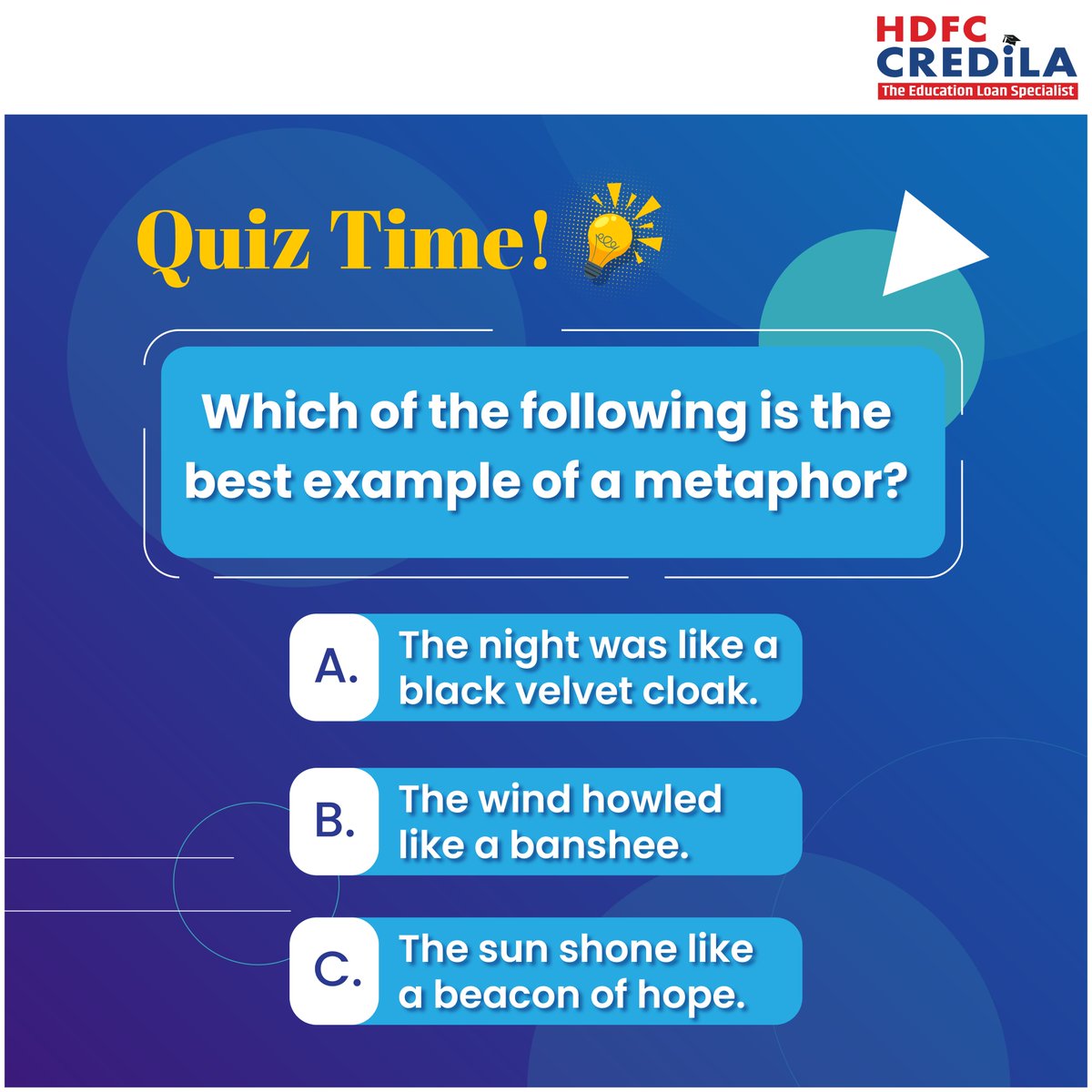 Answer our fun quiz & don’t forget to tag your friends! For your student loan needs, visit us at bit.ly/441okH5
*T&C apply

#HDFCCredila #QuizAlert #Quiz #QuizOfTheDay #QuizTime #Quizzes #BrainTeaser #Puzzle #EducationLoan #StudentLoan #StudyGoals #ApplyNow…