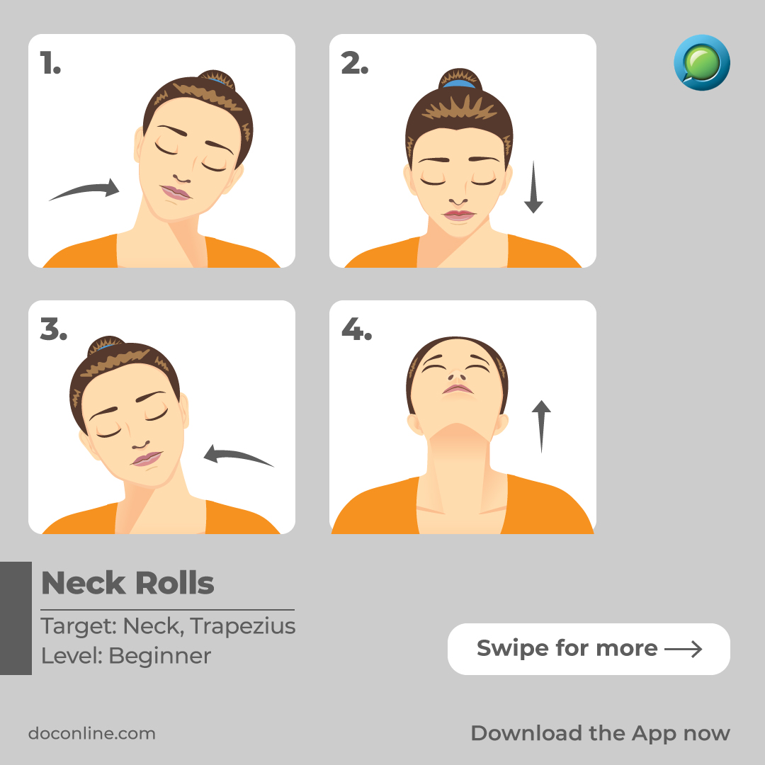 DocOnlineHealth's tweet photo. Boost productivity and fitness in one go with our quick ‘Workout @ Work’ session!
Spare 2 minutes and do these neck rolls for a healthier and more motivated day. Consult our team of in-house doctors for further treatment or advice on +91 8822 126 126
#NeckRolls #NeckPain https://t.co/Mg56ObFJhv
