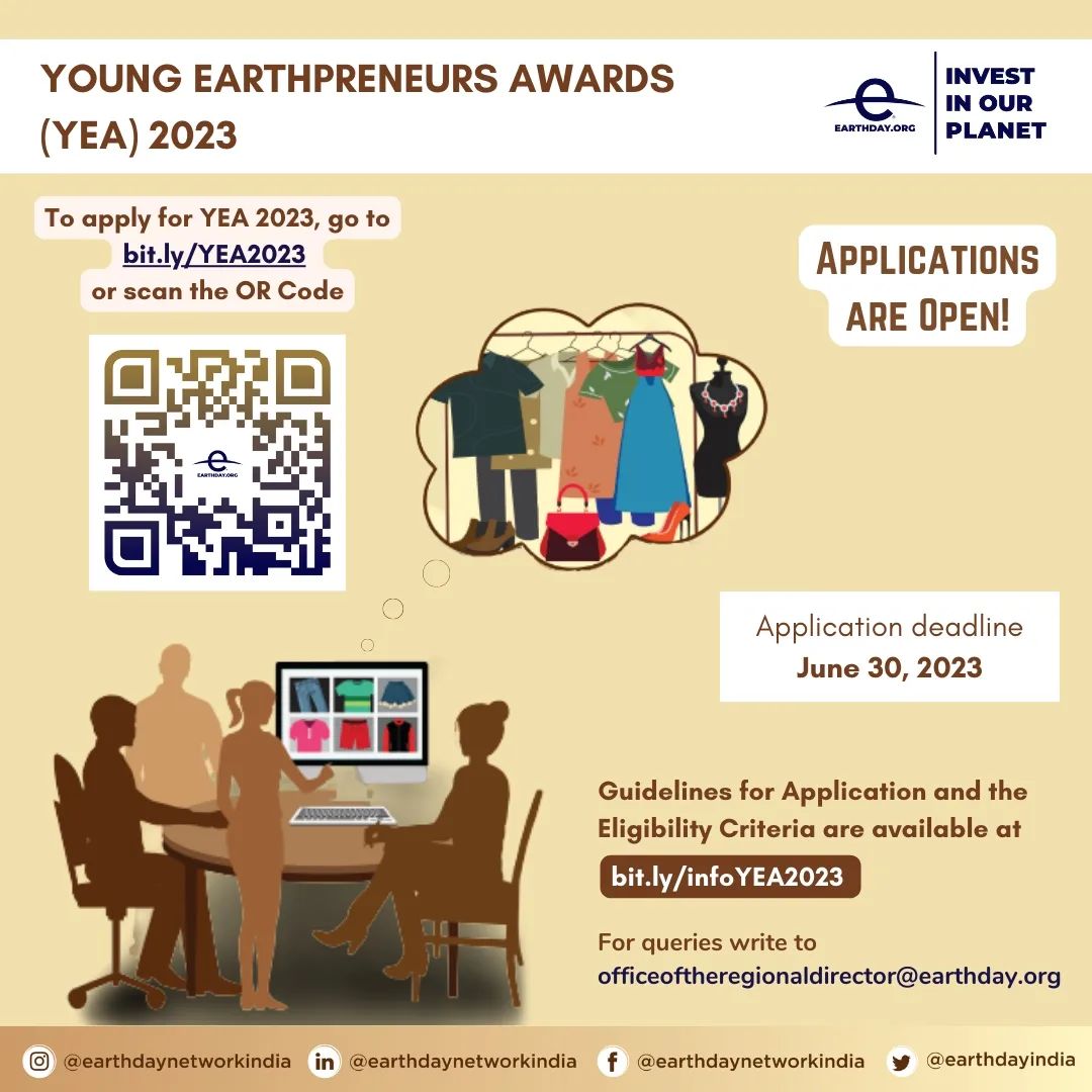 earthdayasia's tweet photo. Register for YEA 2023 (Sustainable Fashion) to showcase skills, promote ideas, win prizes, and receive startup training. Join the movement at https://t.co/AkaKm5zjS5. Contact +91-9654940577 for more info. 

@EarthDay #SustainableFashion #ReduceReuseRepurpose #Rewear4Earth https://t.co/KEEjb9Jk2C