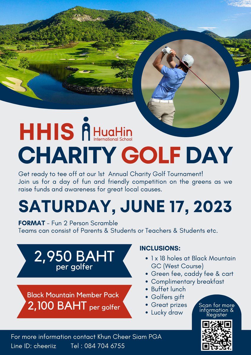 𝗛𝗛𝗜𝗦 𝗖𝗵𝗮𝗿𝗶𝘁𝘆 𝗚𝗼𝗹𝗳 𝗗𝗮𝘆
This will be a FUN & rewarding day in support of local charities

#golf #charity #earlyyears #kindergarten #primary #secondary #igcse #ib
#HuaHininternationalschool #internationalschool #HuaHin #BlackMountain #โรงเรียนนานาชาติหัวหิน