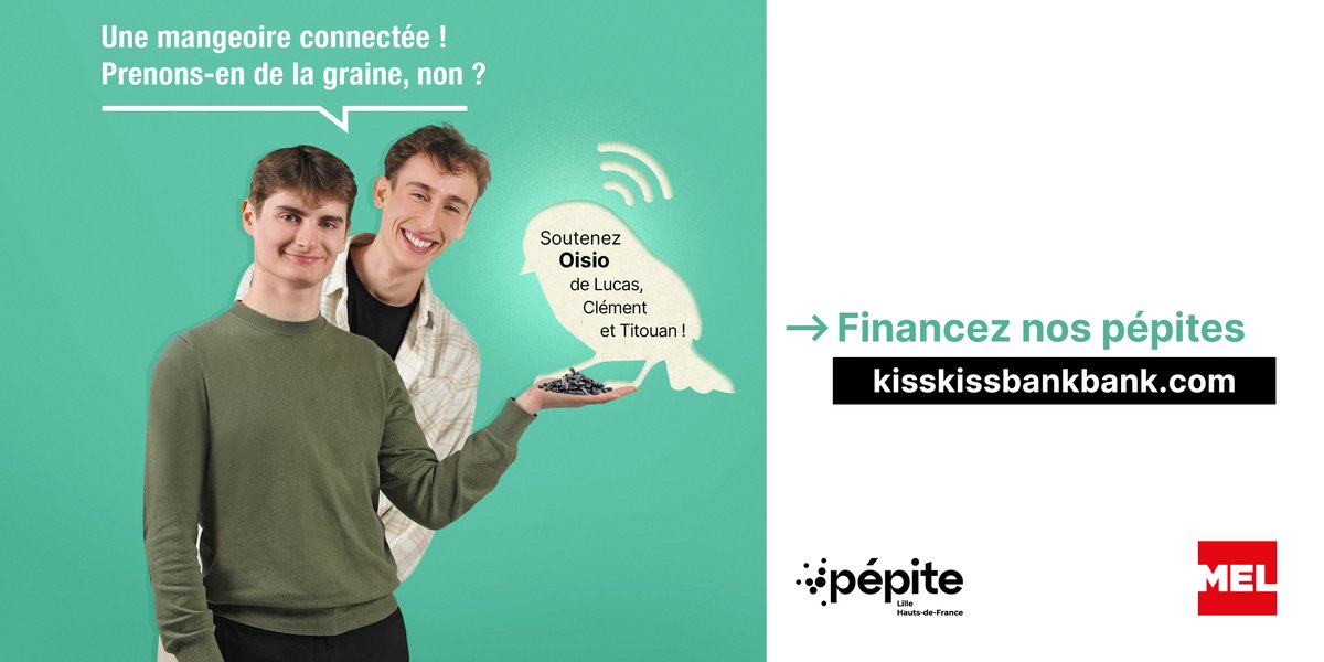 Métropole Européenne de Lille (@metropolelille) on Twitter photo 🐦 Nous, on y croit pour Lucas, Clément et Titouan, étudiants-entrepreneurs et créateurs de OisiO.
💡 L'idée : une mangeoire connectée au service des oiseaux !
👉 Vous y croyez aussi ? Soutenez-les ici : kisskissbankbank.com/fr/projects/oi… <a href="/pepite_lhdf/">pepite_lhdf</a> <a href="/Kissbankers/">KissKissBankBank</a> 🐦 Nous, on y croit pour Lucas, Clément et Titouan, étudiants-entrepreneurs et créateurs de OisiO.
💡 L'idée : une mangeoire connectée au service des oiseaux !
👉 Vous y croyez aussi ? Soutenez-les ici : kisskissbankbank.com/fr/projects/oi… <a href="/pepite_lhdf/">pepite_lhdf</a> <a href="/Kissbankers/">KissKissBankBank</a>