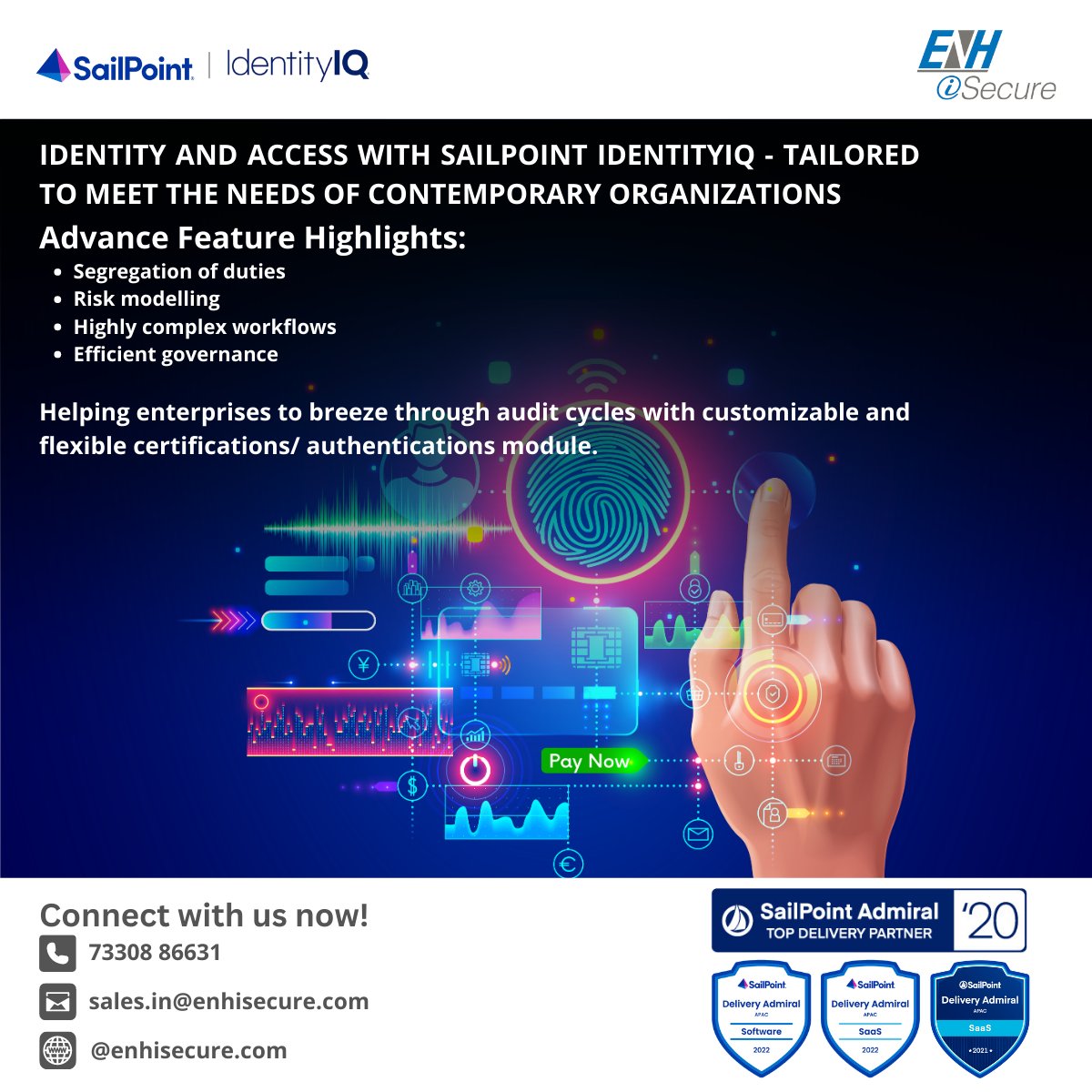 EnHcorp's tweet photo. Enhance your enterprise's security with @SailPoint IdentityIQ, a customized Identity and Access Management solution. @SailPoint offers advanced capabilities like segregation of duties, risk modeling, and flexible governance, enabling seamless audit cycles.
#Compliance #IIQ https://t.co/rW0F2CVXA5