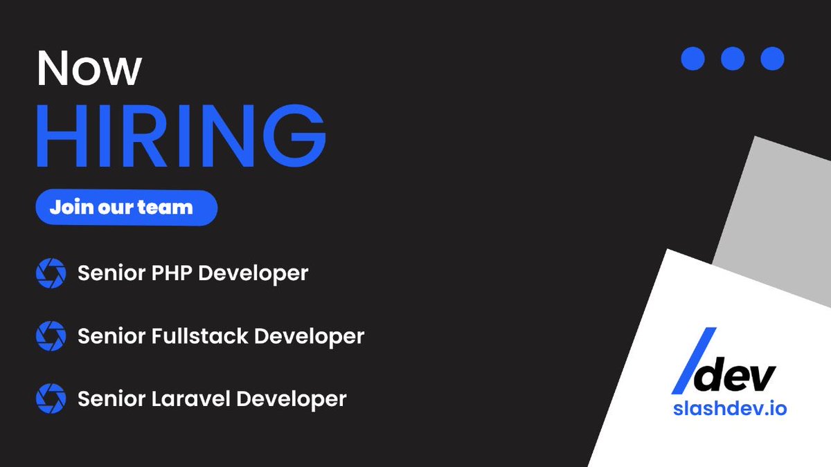 slashdev_io's tweet photo. π Calling all tech enthusiasts! https://t.co/qeN6fSkYbi is hiring for multiple roles: Senior PHP Developer π‘, Senior Fullstack Developer π― Apply now at https://t.co/J1nE7eU16A π
#SlashDevHiring #TechJobs #FullStackDev #PHPDev #LaravelDev π₯ https://t.co/lHeAMFuyf8