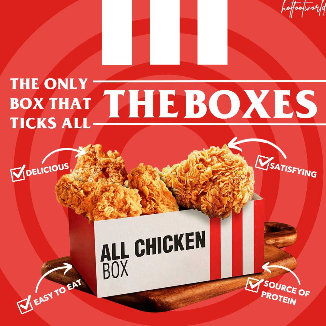 hotfootworld's tweet image. The only box that ticks all boxes!!

Nb - this is a spec ad.
#KFC #kfcindia
#Adpost 
#ConsistencyLautAao #ConsistencyLautAao2023
#hotfootworldads