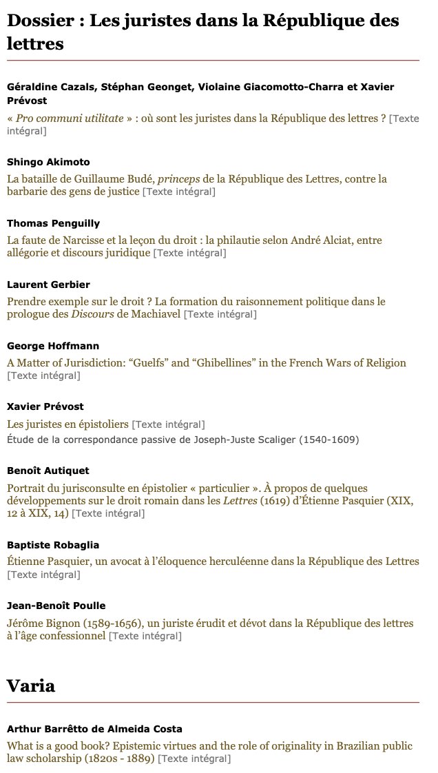 xprevost's tweet photo. Triplement heureux (en tant que rédacteur en chef, co-coordinateur et auteur) d'annoncer la parution du numéro 24 de Clio@Themis "Les juristes dans la République des lettres" !
À retrouver en accès ouvert intégral sur @OpenEditionActu : https://t.co/5YYeP4b3CM https://t.co/utXhDw5fhY