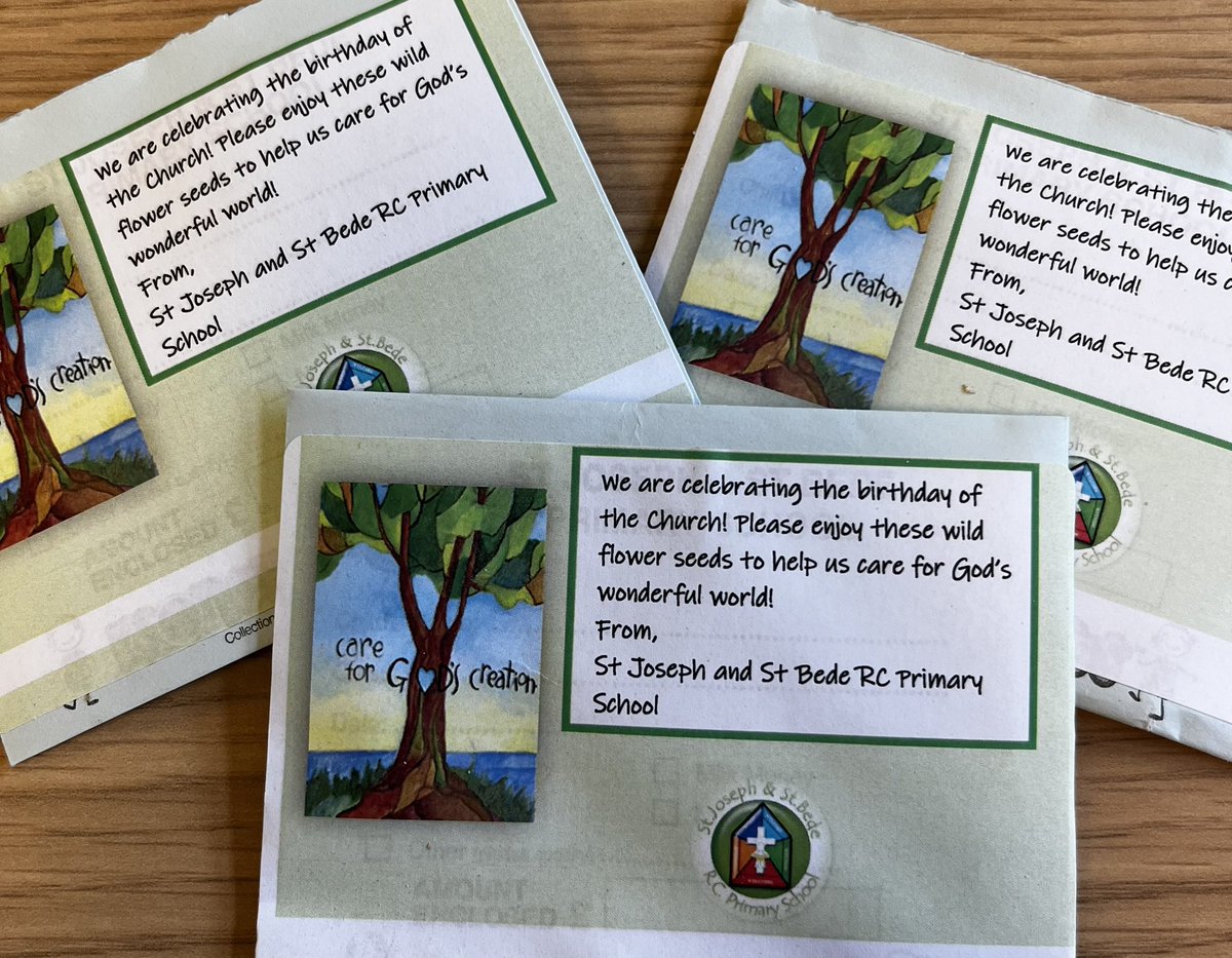 Thank you to our @SJSBLaudatoSi Ambassadors who made these seed packets for our #PentecostParade today 🐝🌎🌱 #LaudatoSiWeek #StBedesWeek #sjsbCLM #sjsbCST @StJosephStBede