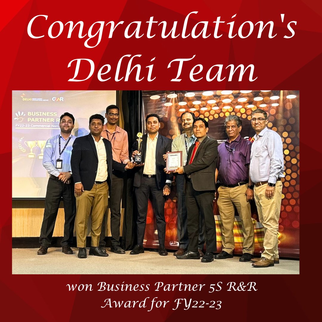Kudos to Delhi Team!

RELAY Team at Delhi Airport, T1 won Business Partner 5S at Reward &amp; Recognition Ceremony on 24th May’2023.

Thank You Delhi International Airport Ltd for this encouragement.

#Awards #DIAL #Encouragement #Retailawards