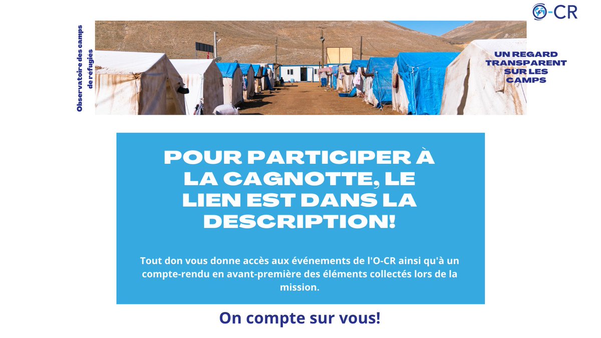 🔵 L'O-CR lance sa campagne de financement: "Un regard transparent sur les camps"!

Pour donner, rendez-vous sur HelloAsso: lnkd.in/eC_tZbqT