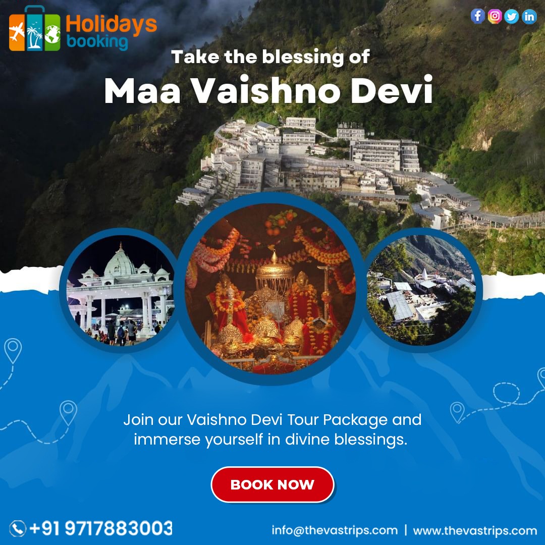 Discover the mystical allure of Vaishno Devi with our exclusive tour package. Immerse yourself in the divine aura, breathtaking vistas, and a pilgrimage experience to remember.
#VaishnoDevi #SacredJourney #HolidaysBooking #Trips #Tours #VaishnoDevi #instapost #viralpost