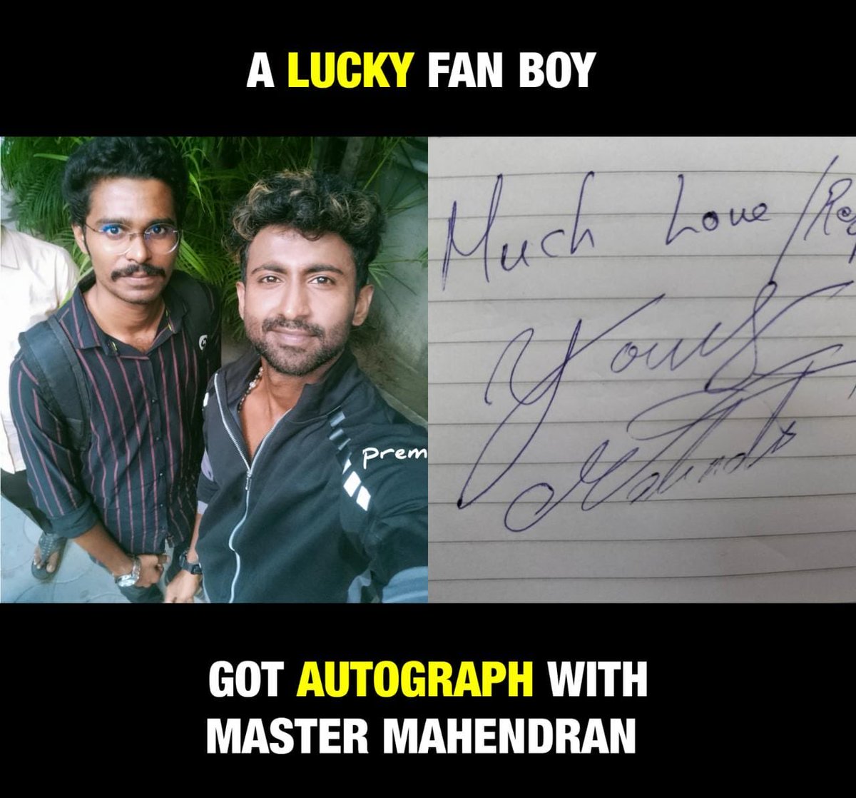 A luck fan got ⁦@Actor_Mahendran⁩’s autograph and a picture recently 😍

#MasterMahendran | #30YearsOfMasterMahendran | #Label  | #Leo