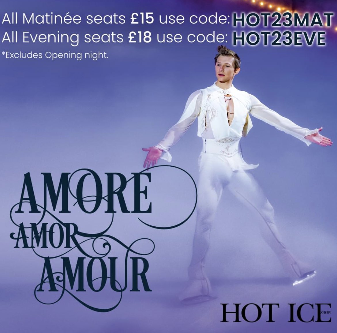 HOT ICE OFFER! ⛸
💙All Matinée seats £15 CODE: HOT23MAT
🤍All Evening seats £18 CODE: HOT23EVE
BOOK YOUR TICKETS NOW!👉 bit.ly/41IiRCA

Date offer valid: 26th May – 5th June
*Excludes Opening