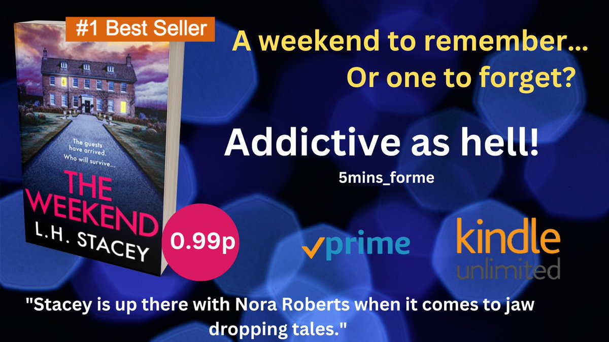 🌟 🌟 🌟 🌟 🌟
Will it be a weekend to remember? Or one to forget?
🌟 🌟 🌟 🌟 🌟

Find out for yourself: amzn.to/3BWveR3
🌟 🌟 🌟 🌟 🌟

#KindleUnlimited #AmazonPrime #psychlit #thriller #BookBoost #BooksWorthReading #BookTwitter #bestselling #99p