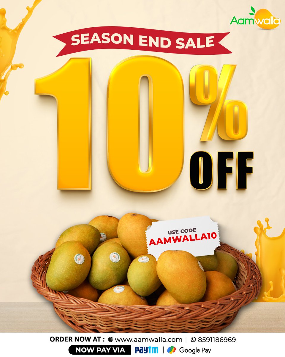 aamwalla's tweet photo. Season's Finale Discount! Use code AAMWALLA10 for 10% off and savor the last of our exquisite mangoes 🥭 

To Place Your Order
Visit : https://t.co/c2U8NwynKK
Or
WhatsApp : +91 859 118 6969

#AlphonsoMango #MangoSeason #MangoLove #MangoMania #MangoesInIndia #Aamwalla #Discount https://t.co/eGEQvnhBkn