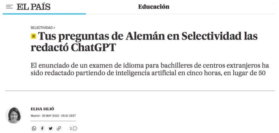 CeLearningEs's tweet image. Hoy en @el_pais: @UNED con @rmairal 🏆🥇lidera la aplicación de  #InteligenciaArtificial en la docencia universitaria con #chatgpt3  como 💪excelente ayudante para redactar exámenes de idiomas🇩🇪@A3Noticias  #Selectividad  #elearning ruiperez.org/chatgpt/