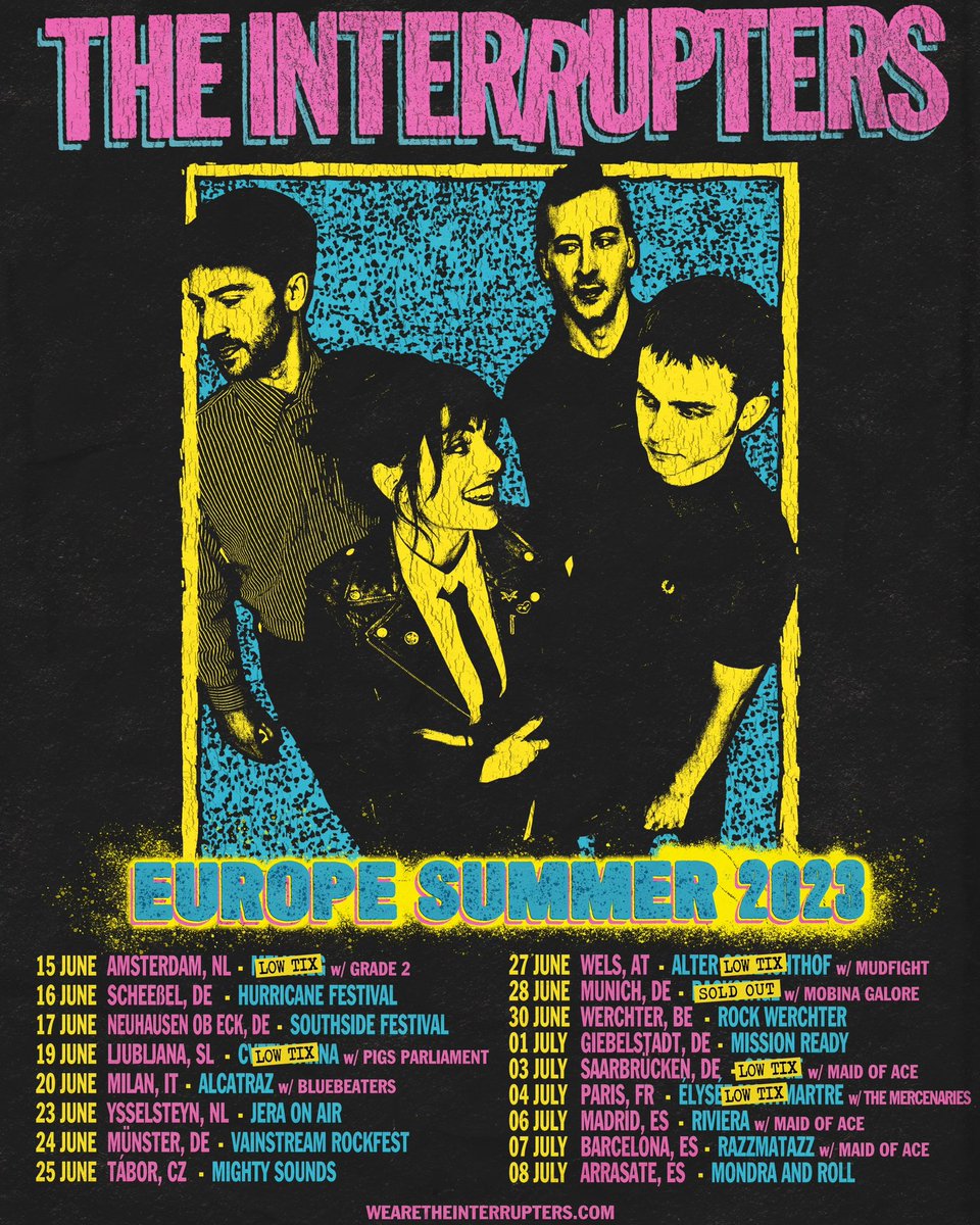 EUROPE!! We’re coming!! Playing a bunch of rad festivals AND some headline shows with support from @grade2iow #pigsparlament @THEBLUEBEATERS @mudfightband @MobinaGalore #themercenaires & @MaidOfAce on select dates… what city are we gonna see you in?! 🔊❤️ #theinterrupters