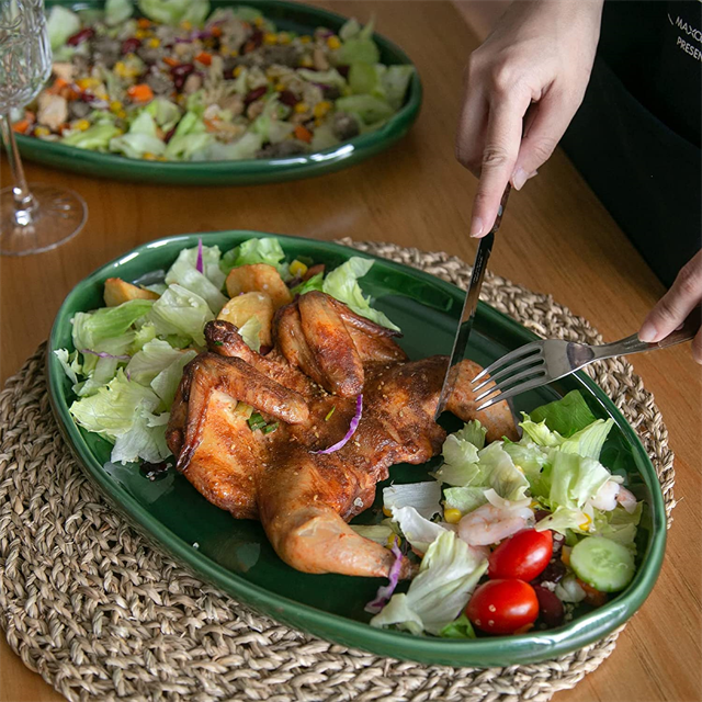 Serving Platter - Ideal for Entertaining, Parties, Restaurants - Perfect for Serving Food, Meat, Sushi, Fish, and Turkey - Enhance Your Dining Experience.#stoneware #home #clay #tabledecor #chic #homedecor #ServingPlatter #Green #dessertplate #dinnerplate