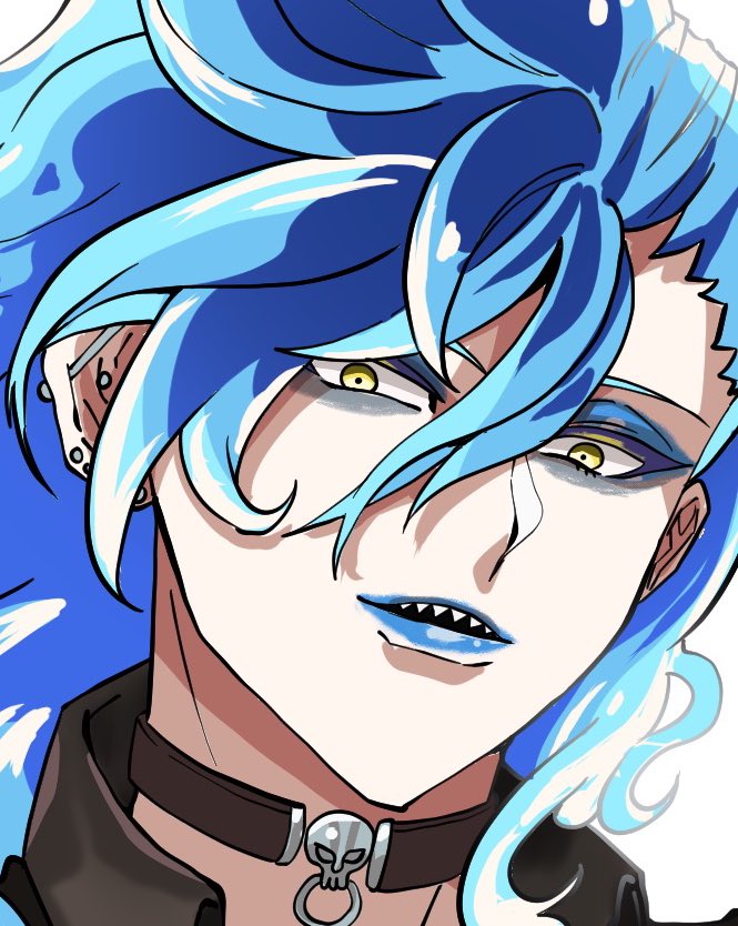 male focus 1boy fiery hair long hair blue lips solo ring  illustration images