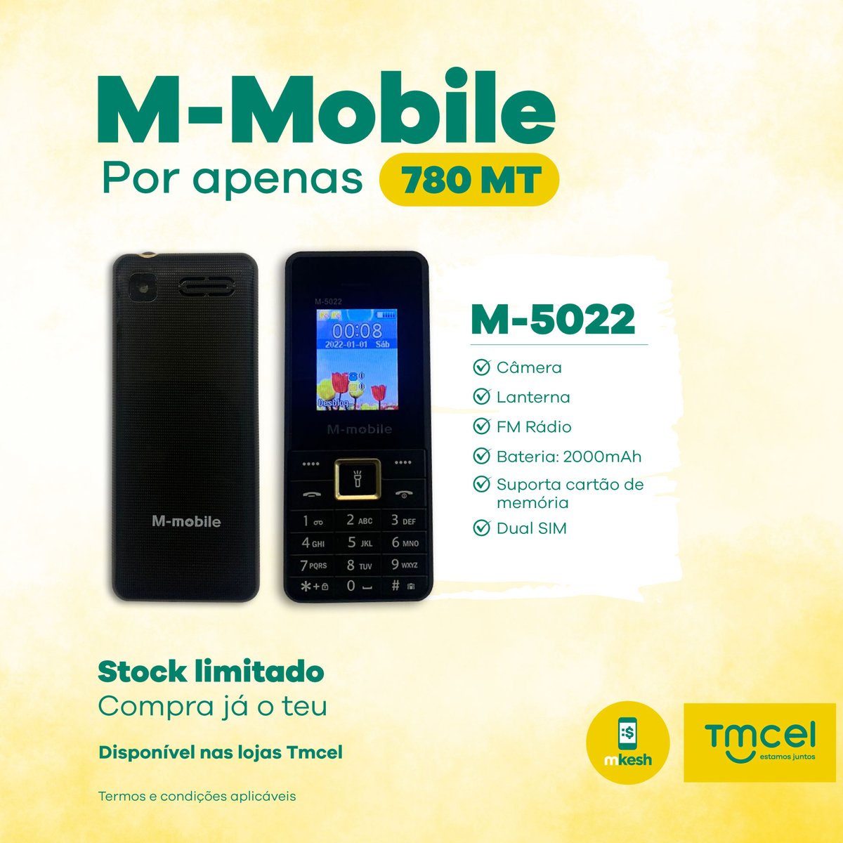 Tmcel_mz's tweet photo. Fica sempre ligado a tua rede favorita.

Compra já o teu M-Mobile por apenas 780 MT, numa Loja Tmcel e partilha os melhores momentos com os teus familiares e amigos.

Vai já a uma loja Tmcel.

Sabe mais em: https://t.co/0cwnGh4kYZ

T&amp;C Aplicáveis.

#MMobile 
#Tmcel #EstamosJuntos https://t.co/yvtgO8kp5W