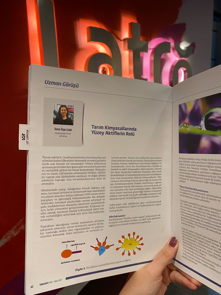 LatroKimya's tweet photo. Our explorer Deniz Özge Çolak's article "The Role of Surfactants in Agricultural Chemicals" has been published in the 93rd issue of Turkchem magazine. We thank her for her contribution and recommend everyone to read this valuable article ✨ https://t.co/YxWtQcU5J0