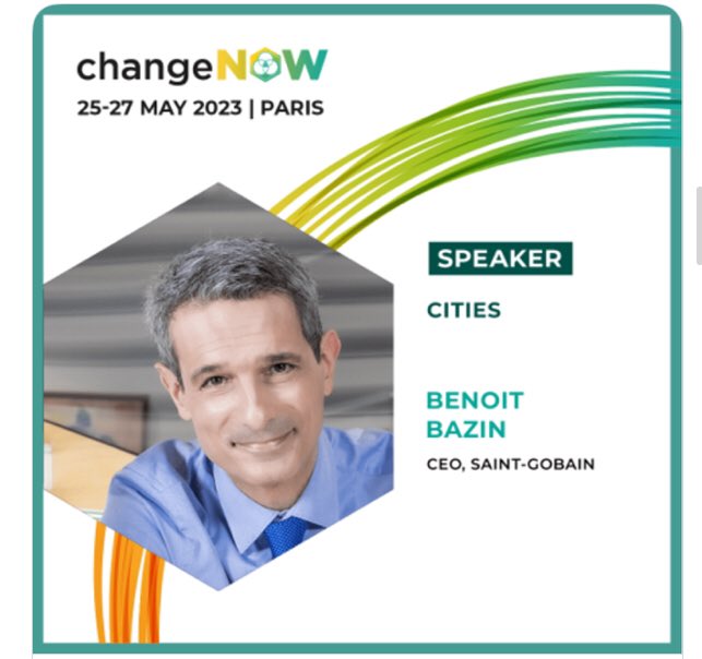 [#ChangeNow2023]
🔴RDV sur notre fil tweeter, à partir de 9h40 pour suivre le #livetweet de l’intervention de B.Bazin, DG de #SaintGobain, aux côtés de Caroline Conroy, Maire de <a href="/DubCityCouncil/">Dublin City Council</a> et <a href="/SannedeWit92/">Sanne de Wit</a> (<a href="/EnergiesprongEU/">Energiesprong EU</a>).
👋A tout de suite !
