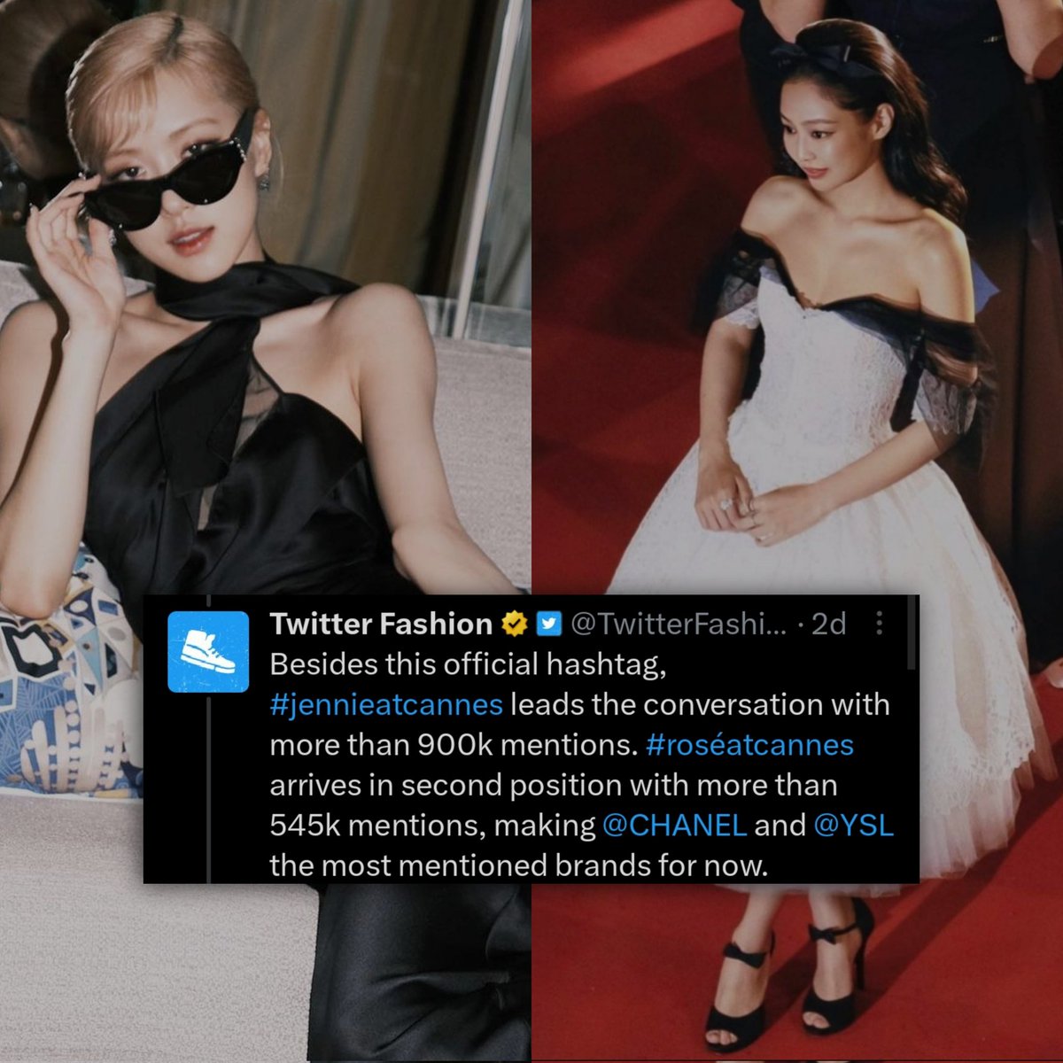 #JennieAtCannes & #ROSÉatCannes were the top 2 most-mentioned celebrity hashtags for #Cannes2023. (via @TwitterFashion)