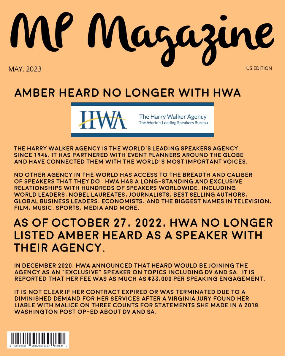 It has been confirmed, Amber Heard is no longer a speaker with HWA.
#AmberHeardIsALiar 
#JohnnyDeppIsASurvivor 
#JohnnyDepp