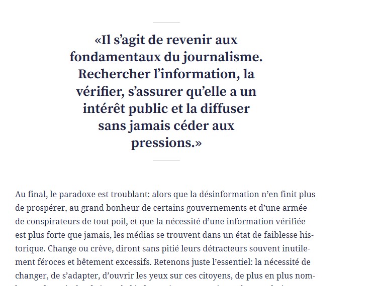 pierreruetschi's tweet photo. Une dernière chronique pour la route? Le monde de l'#information est bouleversé, les #médias sont affaiblis et le #journalisme remis en question. Au moment où la presse est plus nécessaire que jamais. "Les mass media sont morts, vive les médias! "https://t.co/hjNW0Zds5y https://t.co/2eQS65WEhA