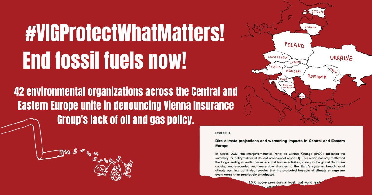 SpinavePrachy's tweet photo. ❗️@ViennaInsuranceGroup needs to stop insuring new oil and gas projects! #VIGProtectWhatMatters! not the profits of fossil businesses.

42 environmental organizations across Central and Eastern Europe unite in denouncing Vienna Insurance Group's lack of oil and gas policy. https://t.co/ILKMMYePrR