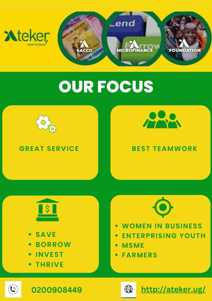 AtekerVentures's tweet photo. Our focus
#savinggroups #womeninbusiness #farmers #community #SMEs https://t.co/842sPxzAAC