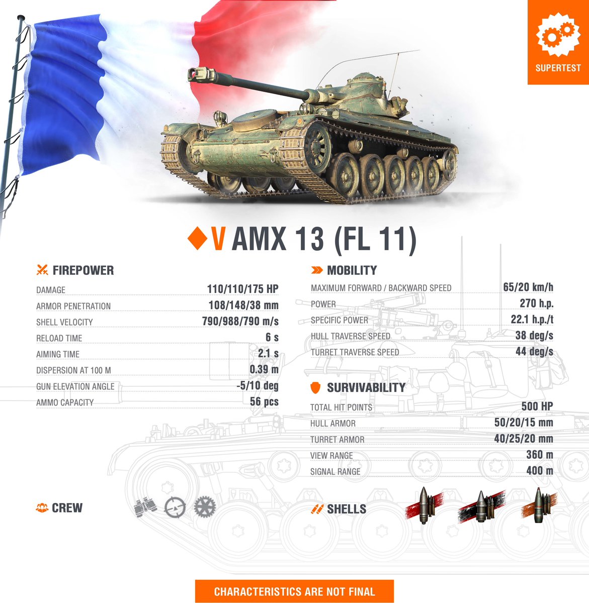 【スーパーテスト】フランス Tier5軽戦車 AMX13(FL11)
※実装が確定した情報ではございません
＃WoT #WorldofTanks