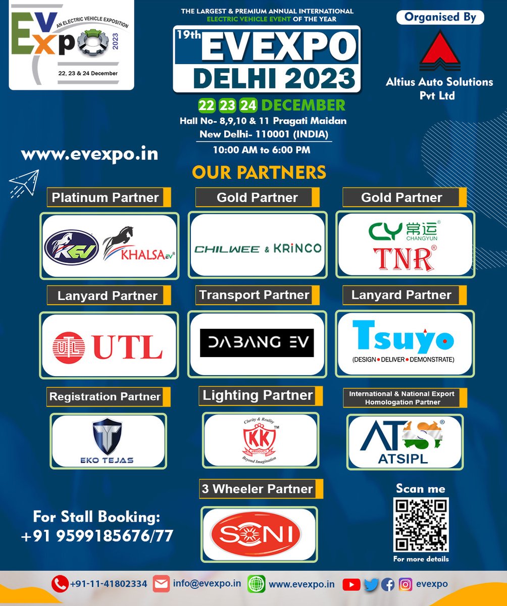 #OurPartners
KHALSA E-VEHICLES PVT LTD  
CHILWEE  
SUPER AUTOMOTIVE  
FUJIYAMA POWER SYSTEMS PVT. LTD.  
TSUYO MANUFACTURING PRIVATE LIMITED
GAYATRI ELECTRIC VEHICLES
GreenFuel Alternatives pvt ltd
KK LIGHTNING INDIA PVT LTD
AUTOMOTIVE TECHNICAL SERVICE INDIA PVT LTD    
#EVExpo