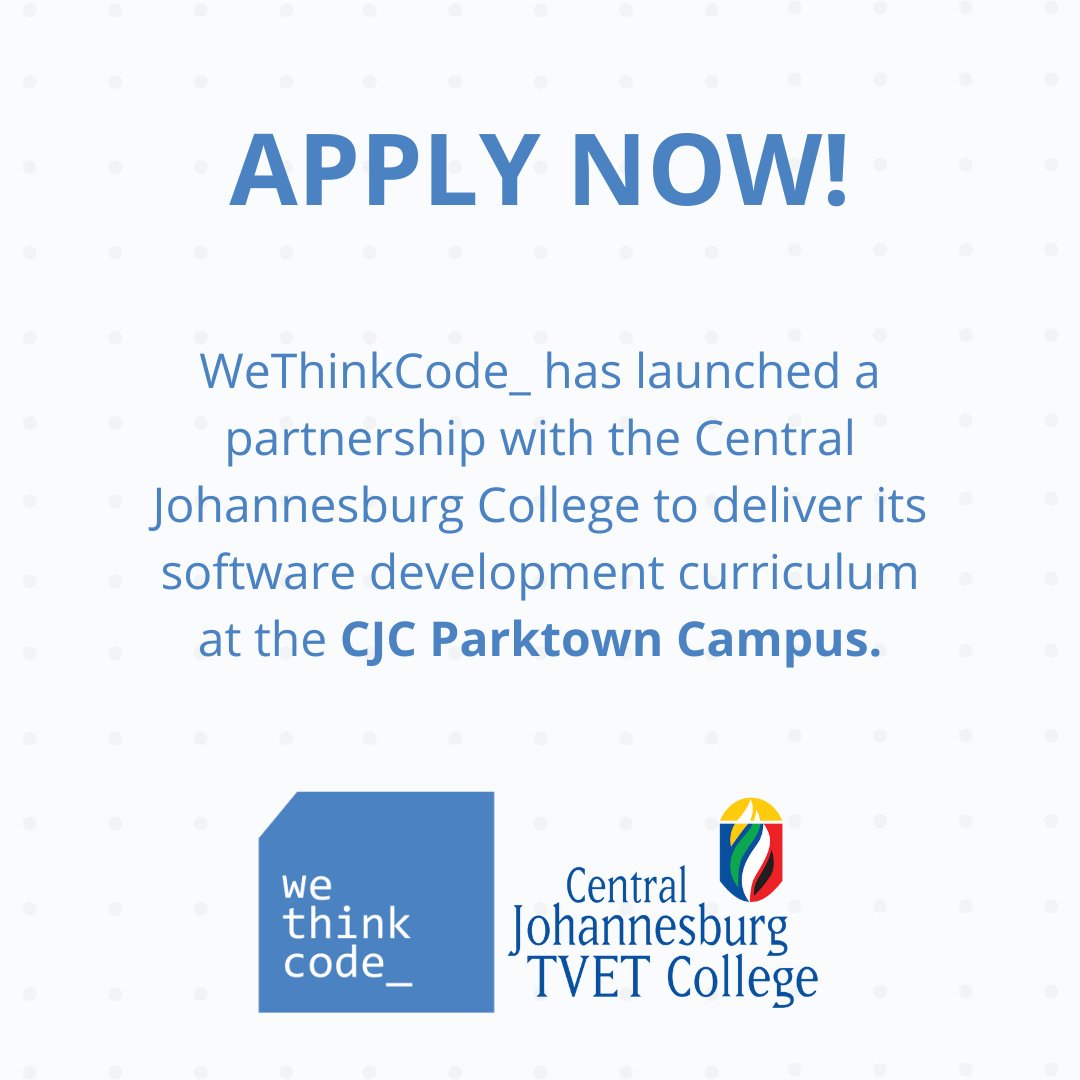 wethinkcode's tweet image. 🚀 Exciting News! 🚀#WeThinkCode has joined forces with the Central Johannesburg #TVET College to accelerate our academy's #softwaredevelopment curriculum. Limited spots are available for enrolment, so apply now to secure your space: bit.ly/3Z4NfWl #CJC #TVETPartnership